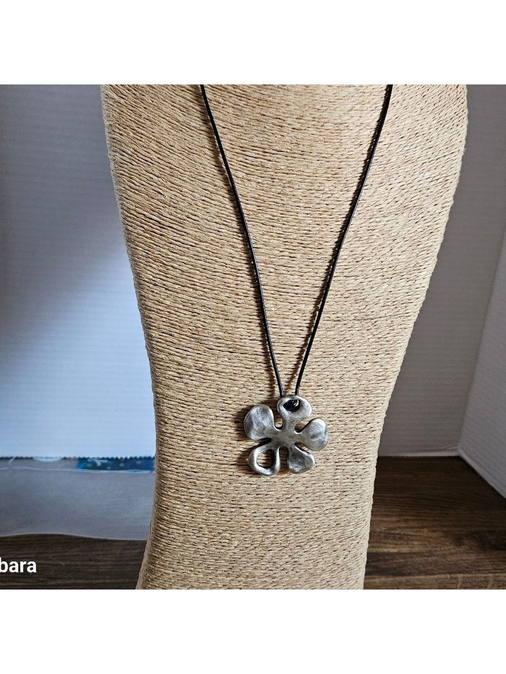 Vintage Danon Silver 5-Petal Flower Pendant on Cord Necklace